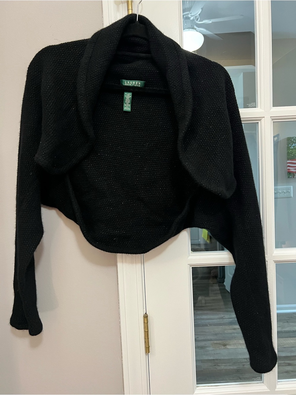 Ralph Lauren Black Cropped Shawl-Collar Cardigan/shrug wool and angora size M